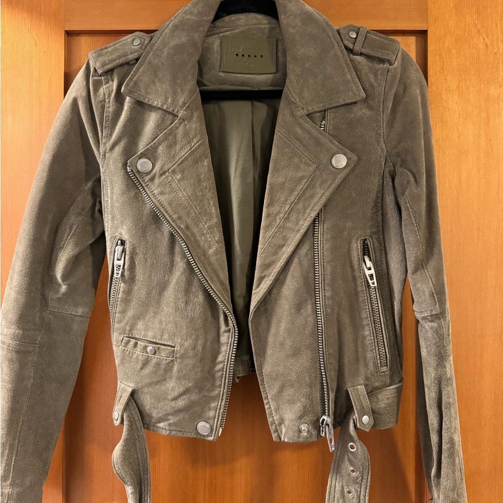 BlankNYC Genuine Suede Leather Women's Biker Jacket - Olive (size XS)